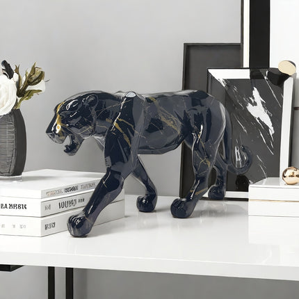 UNICORN Leopard Resin Statue Cheetah Handicraft Sculpture Ornament Black Golden