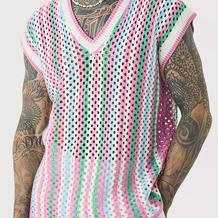 UNICORN Openwork Crochet Vest Pink Red Blue Green s m l xl xxl