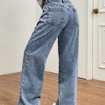 UNICORN Women Wide-Leg Jeans with Pearl Design Blue s m l xl