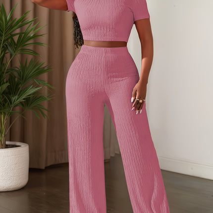 UNICORN Color Short-Sleeve Top And Wide-Leg Pants Casual Outfit xs s m l xl xxl