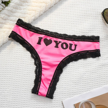 UNICORN Heart-Print Women's Triangle Panties Thong Mid-Low Waist Lace Crotch s m l xl