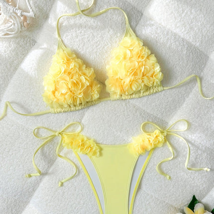 UNICORN Solid Color Triangle Bikini Swimsuit with Floral Accessories s m l xl