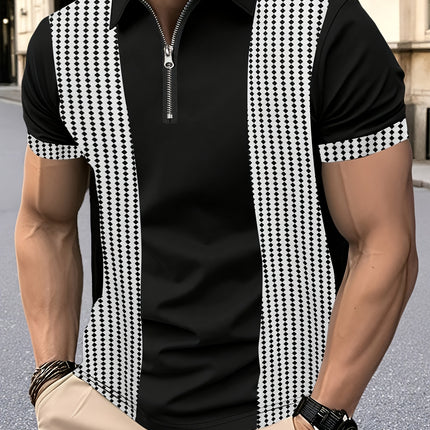 UNICORN Fashion POLO Shirt Short Sleeve Color Block Print Zipper Detail s m l xl