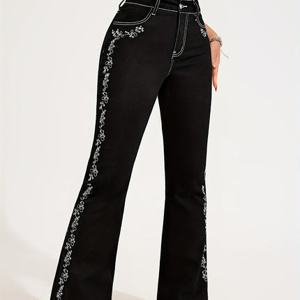 UNICORN Black Embroidered Women Denim Long Pants xs s m l xl