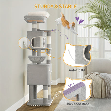 UNICORN Cat Tree, 180cm Cat Tree with 8 Scratching Posts, Beige/light Gray/dark Gray
