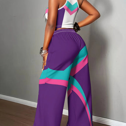 UNICORN Women'S Purple And Cyan Color Block Geometric Print Halter Crop Top s m l xl xxl