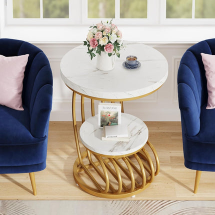 UNICORN Modern Gold Round End Table, White Gold for Living Room