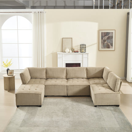 UNICORN Modern Modular 6-Seater Sofa Ergonomic Design with Storage Flexible U-Shaped L-Shaped Sofa Bed Configuration Stable Wooden and Metal Frame Easy Structure Khaki Color