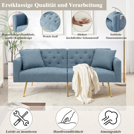 UNICORN Modern Teddy Boucle Two-Seater Sofa, 3-Stage Adjustable Backrest Blue