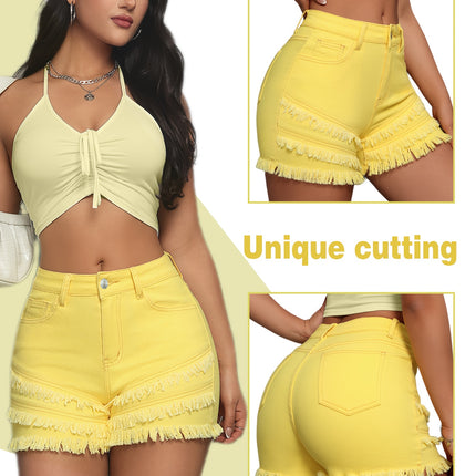 UNICORN Yellow Fashionable Tassel Stretchy Shorts xs s m l xl