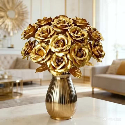 UNICORN 14pcs Artificial Golden Roses Ideal for Spring Home Decor