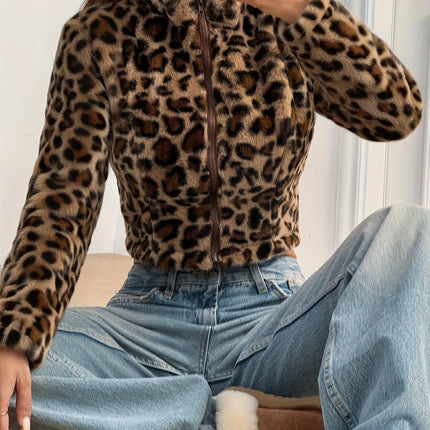 UNICORN Women'S Leopard Print Zip-Up Jacket Long Sleeve Winter Coat xs s m l xl xxl