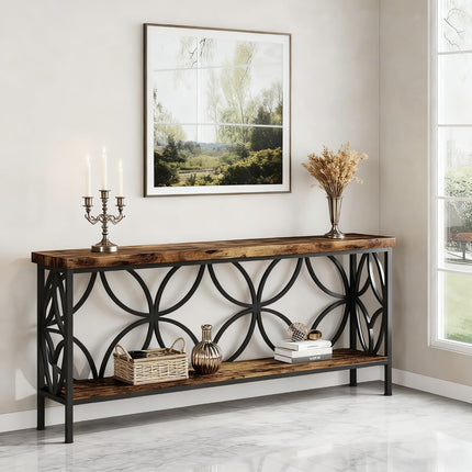 UNICORN 160.02cm Modern Industrial Narrow Sofa Table with Storage Shelves Brown