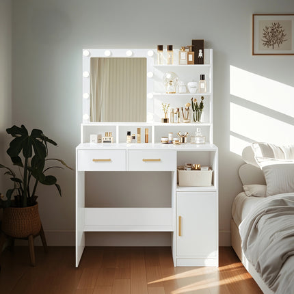 UNICORN Dressing Table with Mirror and 10 LED Light Adjustable Brightness White