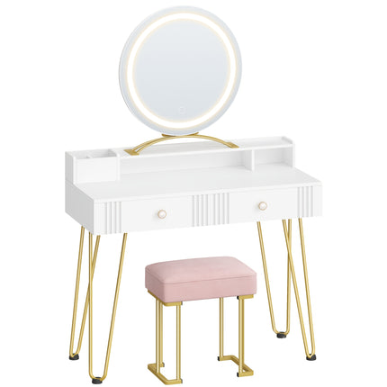 UNICORN Jewelry Storage Cabinet With Mirror And Stool  Pink Stool White And Golden