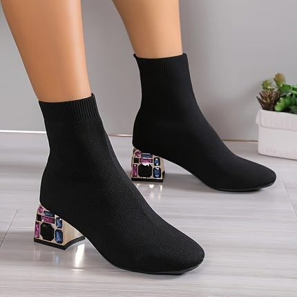UNICORN Fashion Boots, Single Boots, Chunky Heel Sock Shoes, Knitted Slim Boots