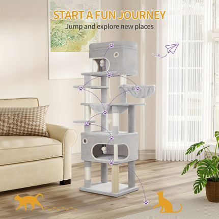 UNICORN 178cm Cat Tree for Indoor Cats, Multi-layer Scratching Post Light Grey/Dark Grey