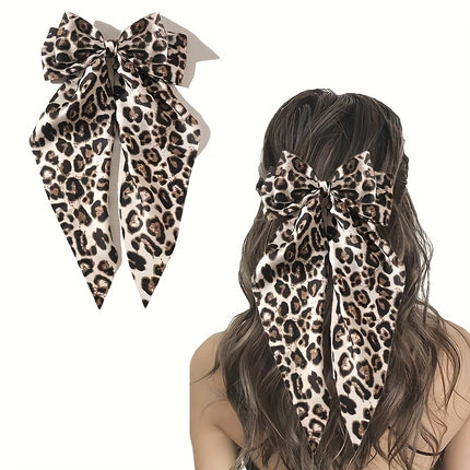 UNICORN Satin Hair Clip Featuring a Leopard Bow Ideal for Half-Up Hairstyles