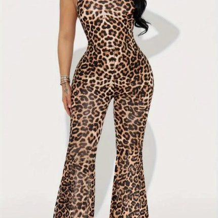 UNICORN Womens Sexy Leopard Print Jumpsuit Sleeveless Crew Neck Backless s m l xl