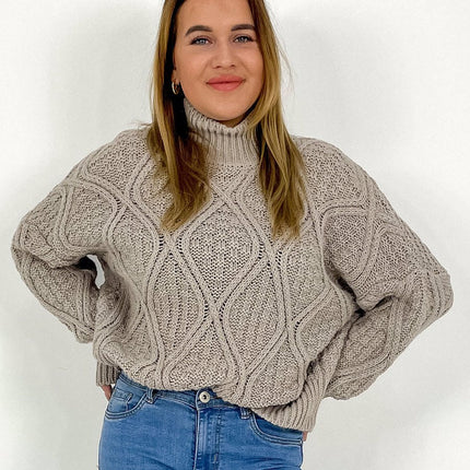 UNICORN Women's sweater cable knit beige black m xl