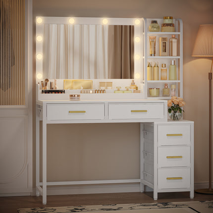 UNICORN Jewelry Storage Table with Large Mirror, Modern Style, White,