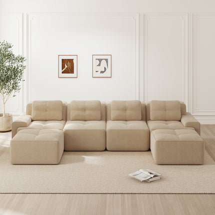 UNICORN U-shaped Sofa with Two Footstools Beige Green Brown