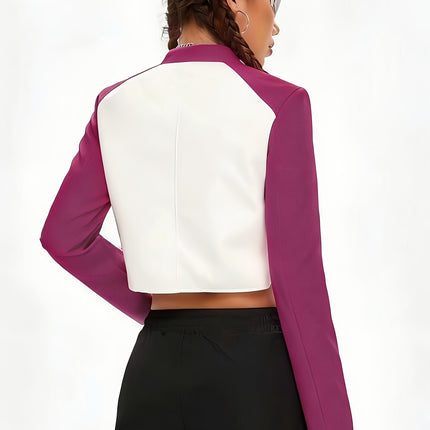 UNICORN Womens Cropped Jacket Letter Print Color-block Design Casual Biker Jacket s m l