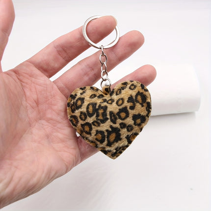 UNICORN Leopard Print Heart Keychain Leather Car Accessory & Bag Charm