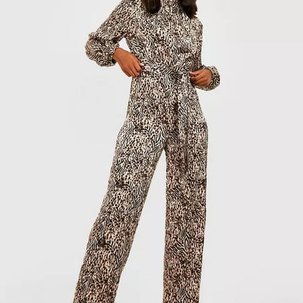 Dames jumpsuit dierenprint crème bruin m