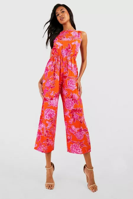 UNICORN Women's jumpsuit s m l flowers orange pink