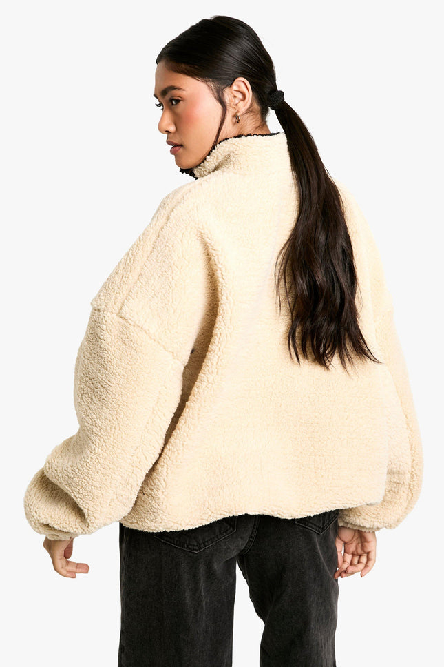 UNICORN Women's Oversized Faux Wool Nylon Sweater with Short Zipper xs s m l xl