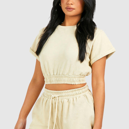 UNICORN Petite Bleached Short Sleeve Tracksuit with Shorts xs s m l