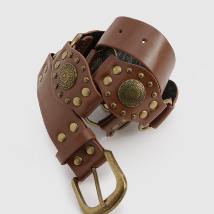 UNICORN Women's western belt with studs and ring brown one size
