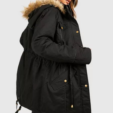 UNICORN women's coat black with fur collar s m l xl xxl