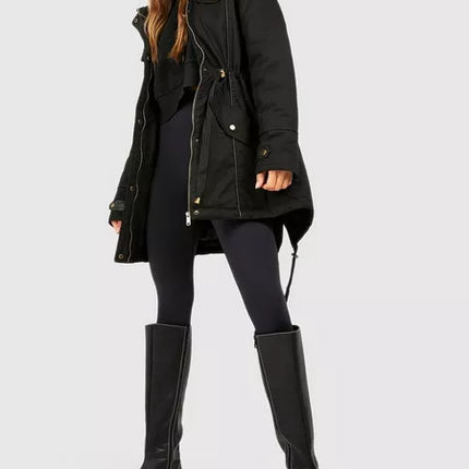 UNICORN women's coat black with fur collar s m l xl xxl