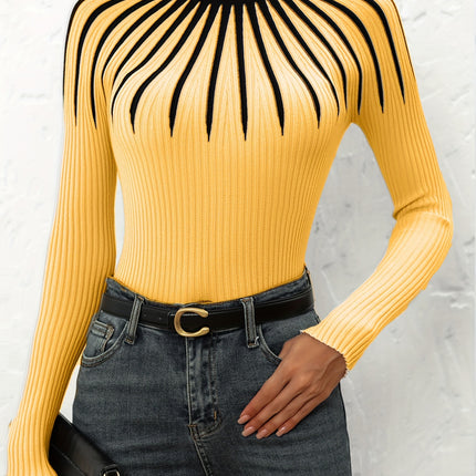 UNICORN Women's Color Block Ribbed Elegant Long Sleeve Pullover s m l xl xxl