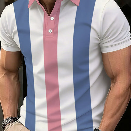 UNICORN Striped Polo Shirt in White, Pink, And Blue Lightweight Short Sleeve Design
