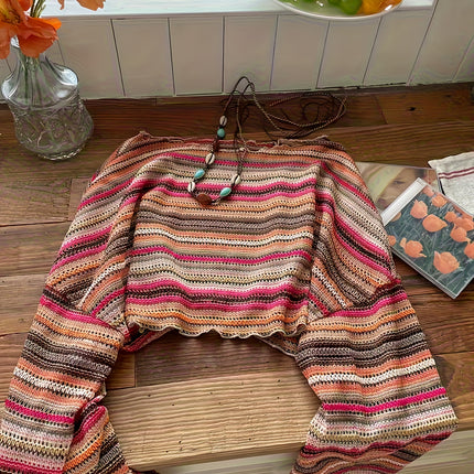 UNICORN Style Striped Pattern Long Sleeve T-Shirt, Women'S Textured Pattern s m l xl