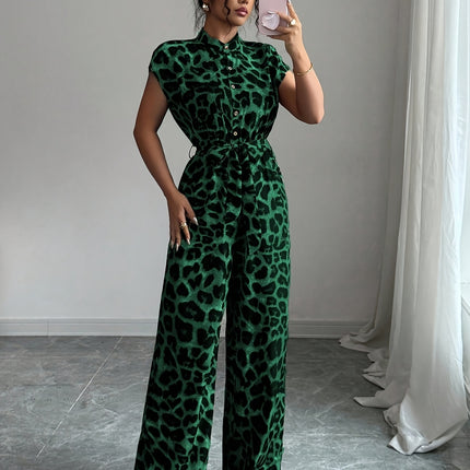 UNICORN Summer Print Stand Collar Vacation Style Elegant Casual Belted Jumpsuit s m l xl