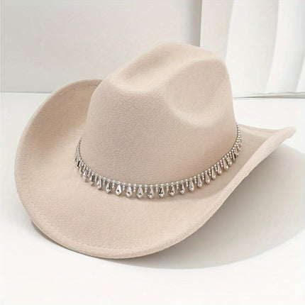 UNICORN Womens High-End Top Hat with a Fashionable Rhinestone Chain Belt