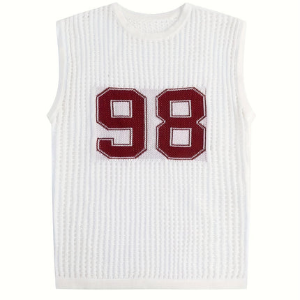 UNICORN Men'S Summer Hollowed-Out Knitted Vest with a Number Pattern s m l xl xxl