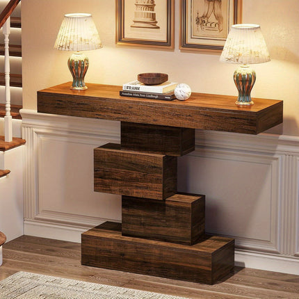 UNICORN Industrial Console Table, 108cm Narrow Wood Sofa Table Brown
