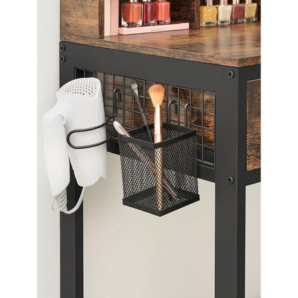 UNICORN Dressing Table with Triple Mirror, 3 Drawers, Hairdryer Holder,Brown Black, White