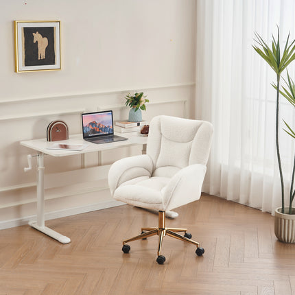 UNICORN Teddy Fabric Height Adjustable Swivel Chair for Home Office Indoors White