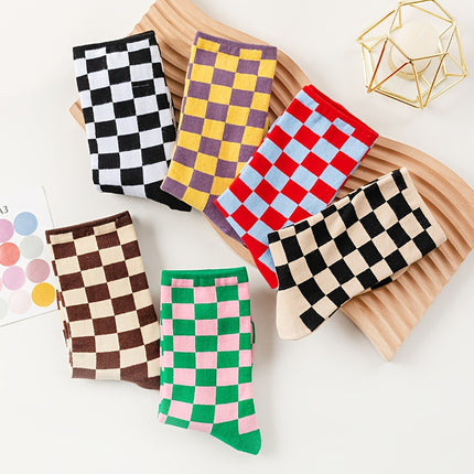 UNICORN Women'S Mid-Calf Socks Color-Blocked Checkered Design one size