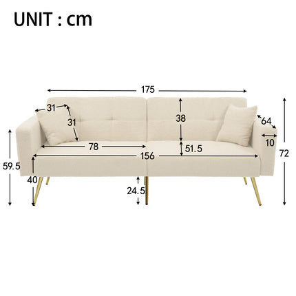 UNICORN Modern minimalist sofa bed size: 175*64*72 cm angle adjustable gold bed legs sofa with cushions side storage pockets