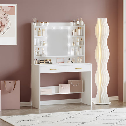 UNICORN Jewelry Cabinet with Mirror, Vanity Table with Shelves And 2 Drawers White