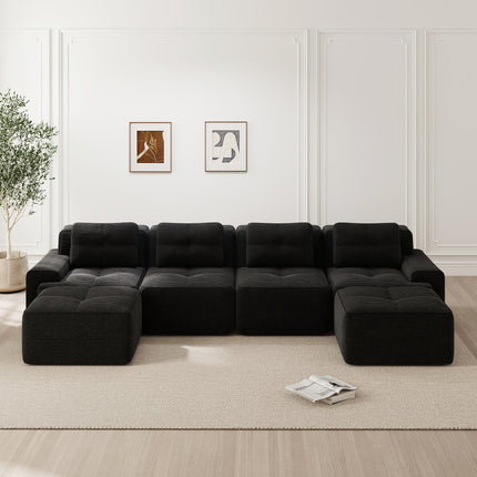 UNICORN U-shaped Sofa with Two Footstools Beige Green Brown