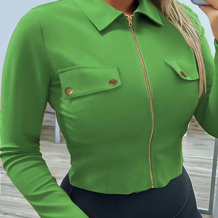 UNICORN Slim-Fit Lapel Zip Casual Solid Long Sleeve Shirt xs s m l xl