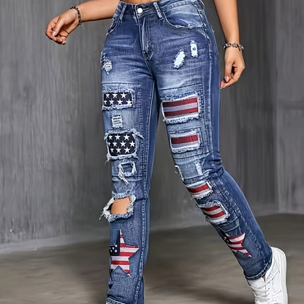 UNICORN Straight-Leg Women Jeans with Embroidery and Ripped Details s xl